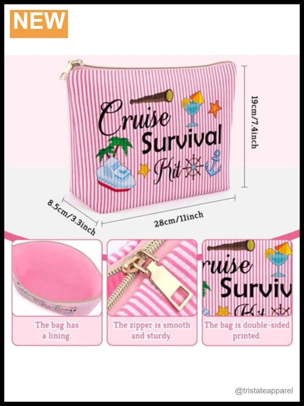 Cruise Travel Zipper Cosmetic Pouch Makeup Bag Beach Accessories Gift for Women